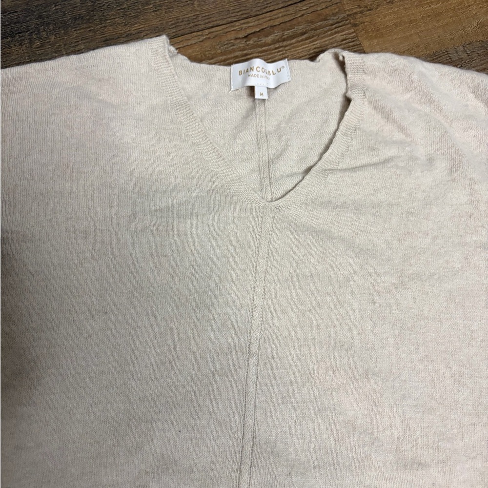 Bianco & Blu Wool Cashmere Blend Sweater Med Ivory Made Italy Timeless Elegant - Picture 3 of 5